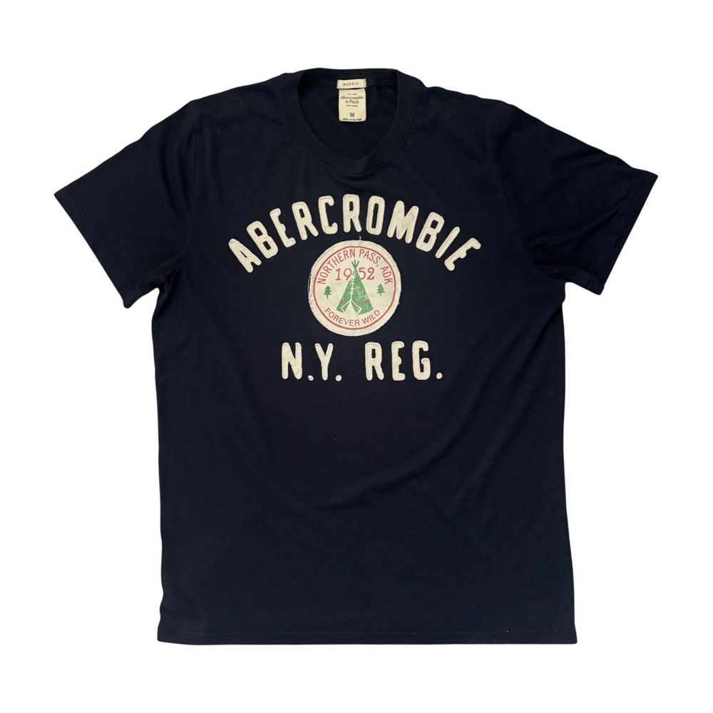 Abercrombie & Fitch Mens Muscle T-Shirt Navy Blue Northern Pass ADK Graphic M